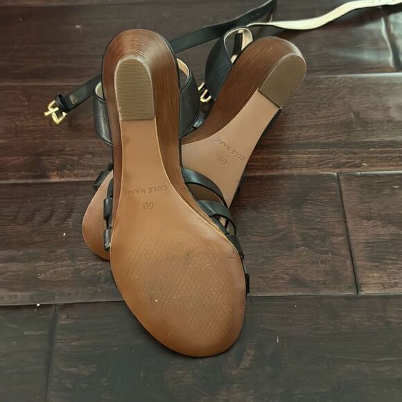 Cole Haan black strappy wedge heels size 6 - Picture 3 of 4